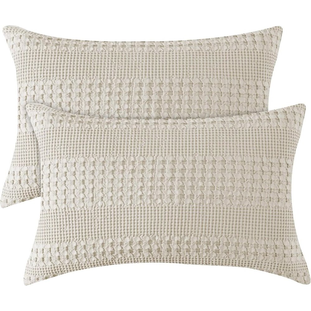 Waffle Pillowcases Breathable Skin-Friendly Decorative Covers No Filling 2 Pack